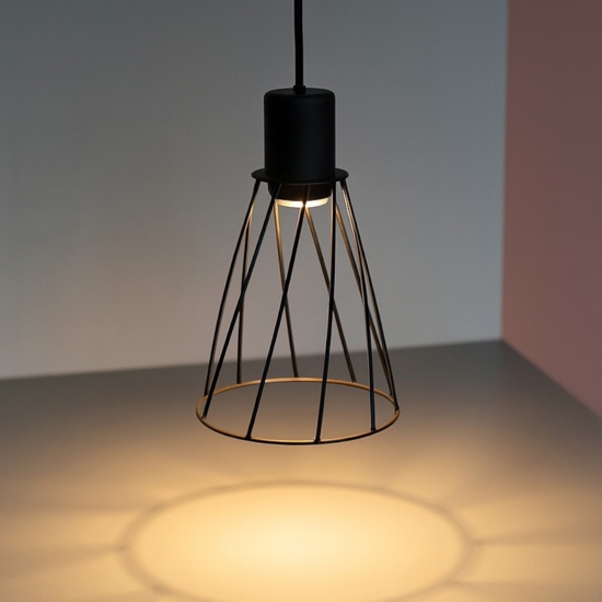 Lampada a sospensione per isola cucina a cono nero 16 cm diffusore a gabbia